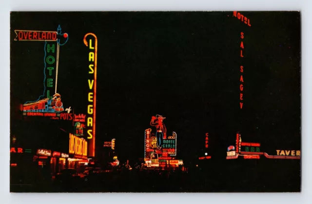 Postcard Nevada Las Vegas NV Fremont Street Night Neon Sign 1960s Unposted