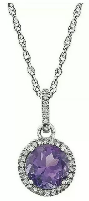 Amethyst & Real Diamond Halo-Styled 18" Necklace 14K White Gold Finish $995