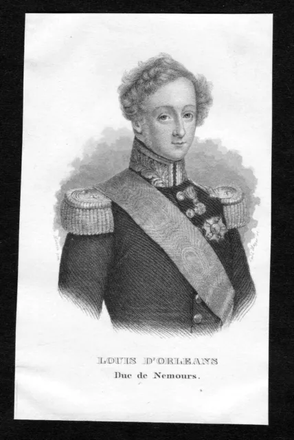19. S.Louis D'Orleans Duc De Nemours Portrait Table en Acier Engraving