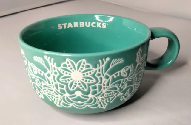 Starbucks 2022 Woodland Lace Green Cappuccino Soup Coffee Mug Cup 16 Fl Oz New