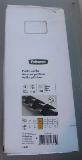 New in Box Fellowes CRC52322 Plastic Combs 3/8" Round 41-55 Sheets 100pk (B32)