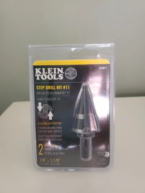 Klein Tools KTSB11 Double Fluted Step Drill Bit 7/8" To 1-1/8' holes