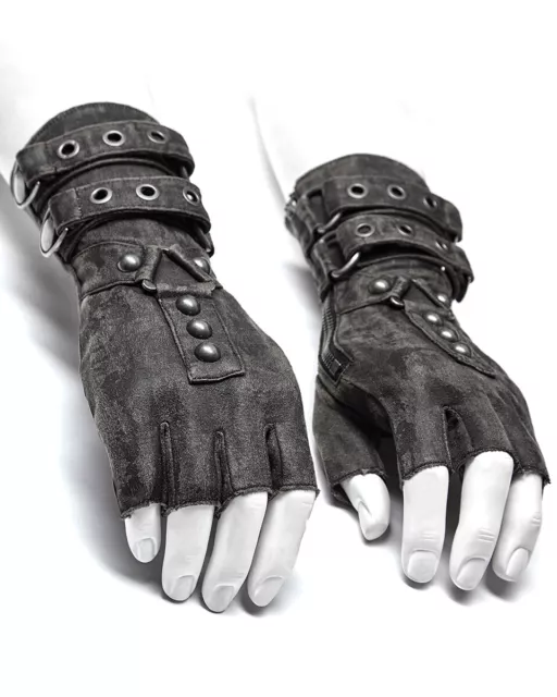 Punk Rave Mens Dieselpunk Fingerless Gloves Grey Gothic Steampunk LARP Gauntlets