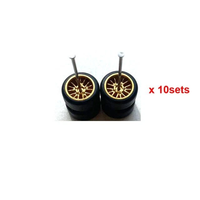 Hot Wheels 10 Sets NEW Gold BBS 15 Spoke Rims & Real Rider Rubber Tires 1/64
