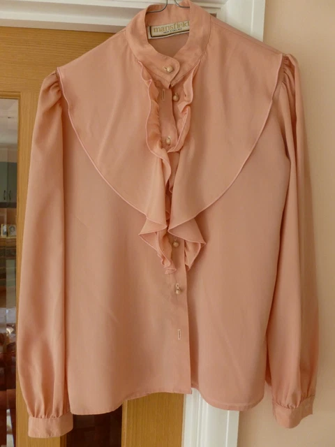 Camicia vintage originale rosa Mansfield taglia 12 arricciacapelli anteriore made in England