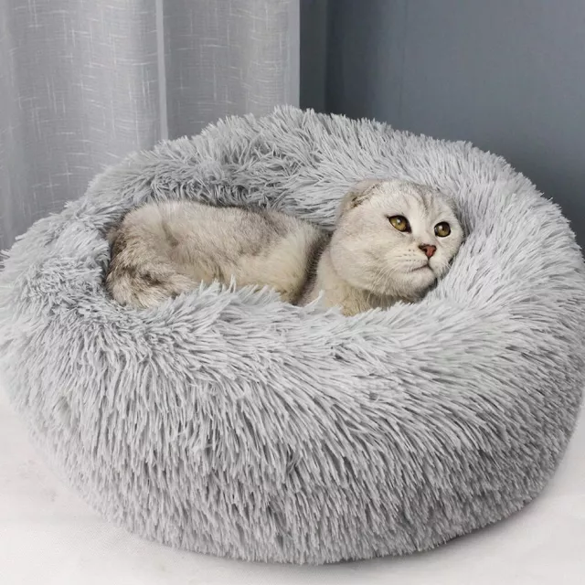 Round Plush Donut Dog Plush Pet Bed Dog Cat Warming Fluffy Soft Cushion Washable 2
