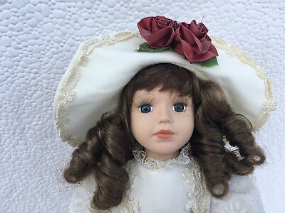 43cm tall no name beautiful brown ringlet hair vintage porcelain doll lot E03111