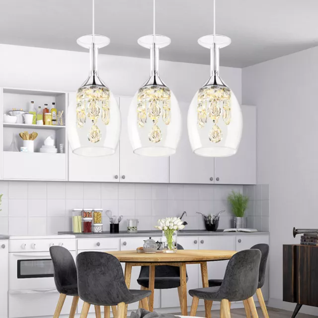 Modern Crystal Wine Glass Pendant 3 Lights Hanging Light Chandelier Ceiling Lamp