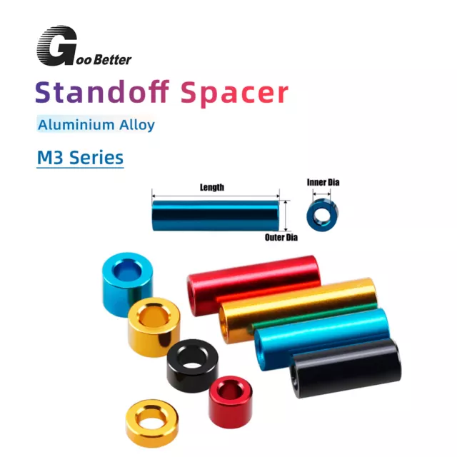 M3 Colour Aluminum Alloy Bushing Gasket Round Sleeve Unthreaded Spacers Standoff