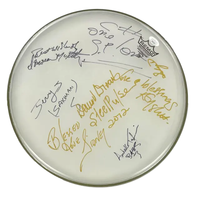 Steel Pulse Band Signed Autograph 14" Stage Used Clear Drumhead w/ JSA COA