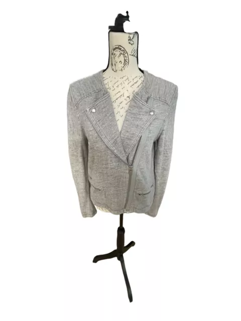 Gap Ladies Biker Style Jacket Gray Sz Med  Snaps Zip Front Side Pockets Military