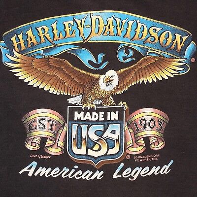 3D Emblème 1980s Harley Davidson Américain Fabriqué Aigle Vintage T-shirt XL 
