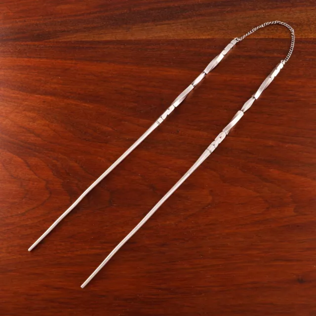 Superb Chinese Modernist Sterling Silver Chopsticks Geometric Stacked Polygons
