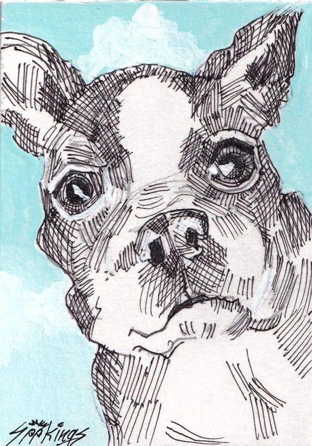 Original ACEO mixed media painting of a Boston terrier (original-not a print) Original ACEO mixed media painting of a Boston terrier (original-not a print)