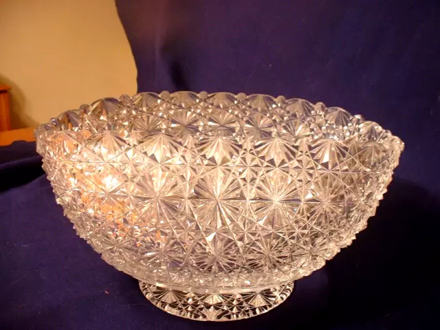 Large Antique ABP Brilliant Period Oval Cut Glass Bowl in The Russian Pattern