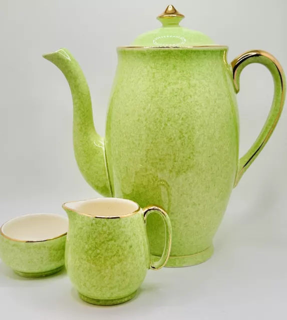 Vintage ROYAL WINTON Grimwades Mottled Green Teapot Set Creamer Sugar Tea Pot