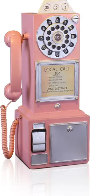 Teléfono antiguo - Modelo de teléfono fijo con esfera giratoria rosa vintage rosa-A
