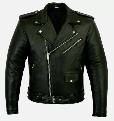 Mens Black Leather Motorcycle Jacket Genuine Cowhide Leather Jacket Biker Riding