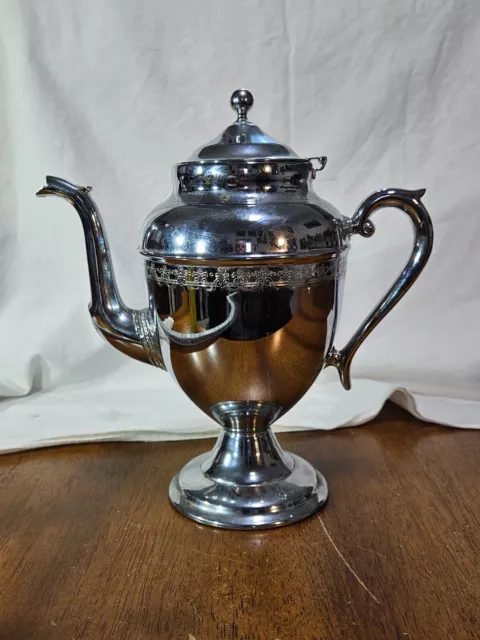 Vintage Silver On Copper Serving Teapot Tea Coffee Pot Home Decor 10" Unmarked