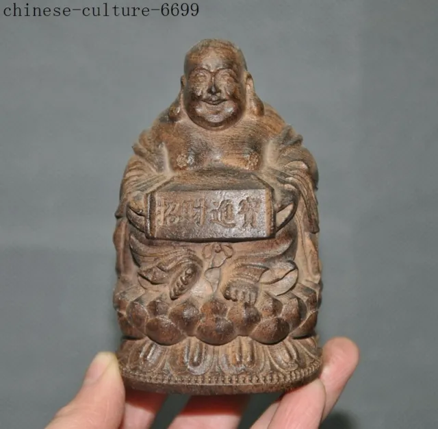 China Buddhism old wood carved wealth laugh happily Maitreya Buddha statue