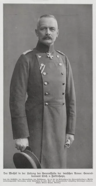 Generalleutnant (Général) Erich De Falkenhayn Original Bilddokument V.1914 WW1