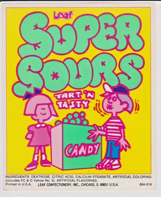 Leaf Super Sours Tart 'N Tasty Vending Machine Advertising Card  1980s
