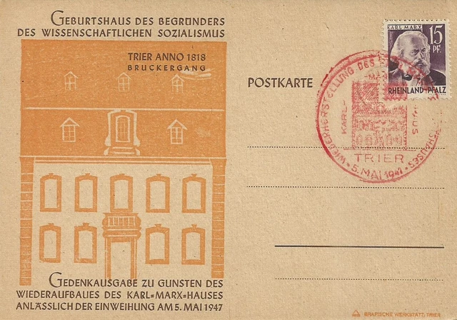 Gedenkkarte, Wiederaufbau, Einweihung, Karl-Marx-Haus, Trier, Sst. 1947