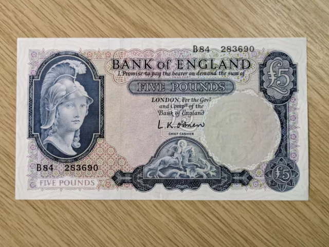 Bank of England £5 pound O'Brien 1957 (B277)  .