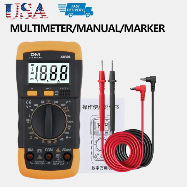 DM A830L Digital Multimeter Electric Ammeter Voltmeter DC AC Voltage Diode US