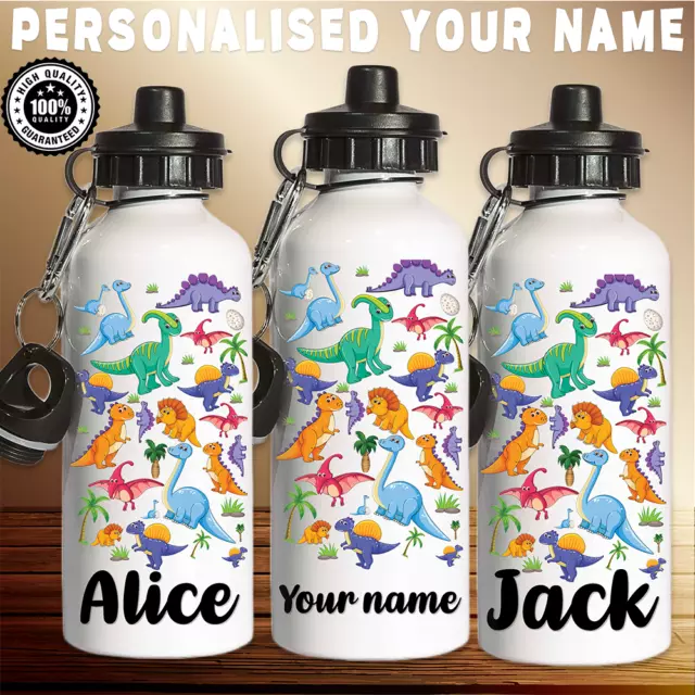 Dinosaur Personalised Custom Your Name Water Bottle Kids Children School Gifts