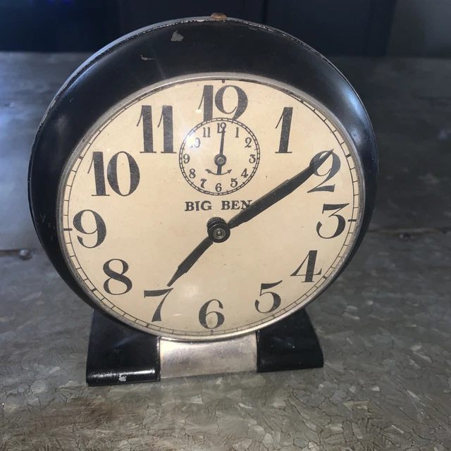 Vintage Big Ben Alarm Clock Black Wind Up Ticking