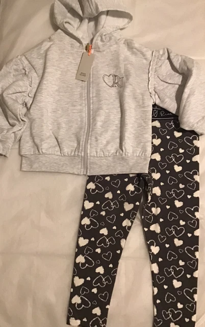 Set felpa mini ragazze River Island età 2-3 anni grigio marla stampa cuore nuovo con etichette