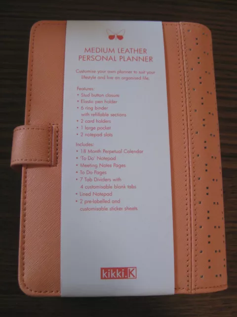 Kikki K Medium Textured Leather Personal Planner Perforated Peach New In Box 3