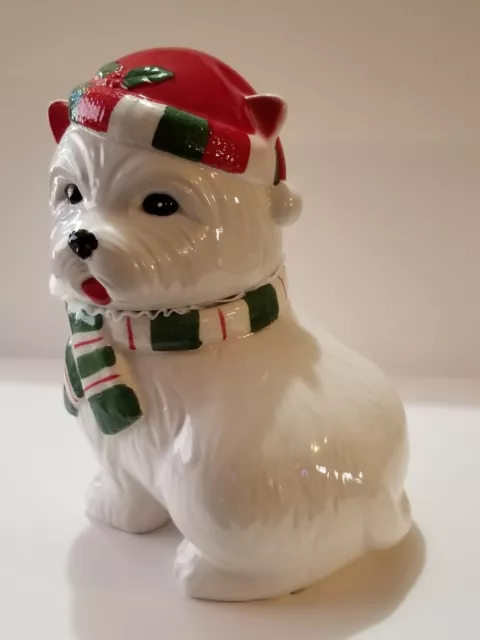 Cookie jar Sleigh Bell Bistro Yorkie 10.5” tall 3