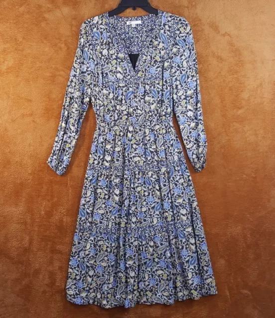 DR2 Womens Dress Small Blue Floral Pullover Maxi Floral Peasant DANIEL RAINN