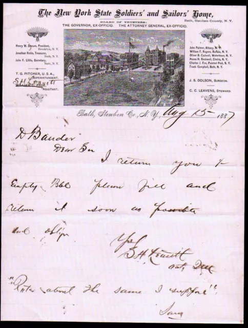 1887 Bath - New York State Soldiers & Sailors Home - History Letter Head Bill