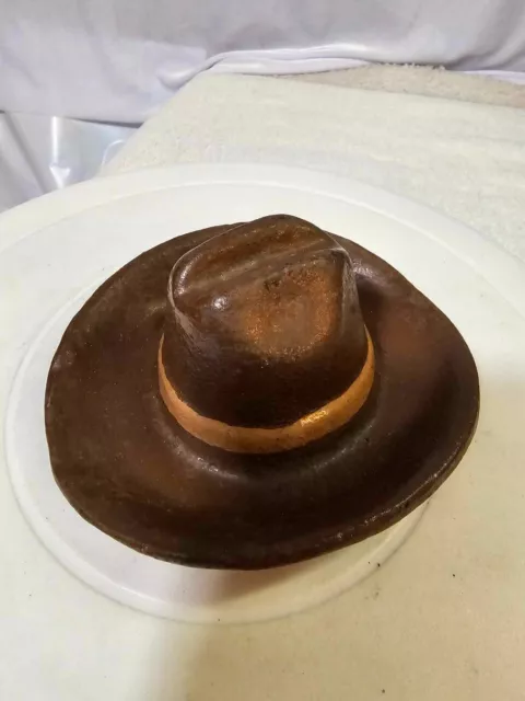 Antique Western Cowboy Hat Cast Iron Ashtray solid - heavy 26oz