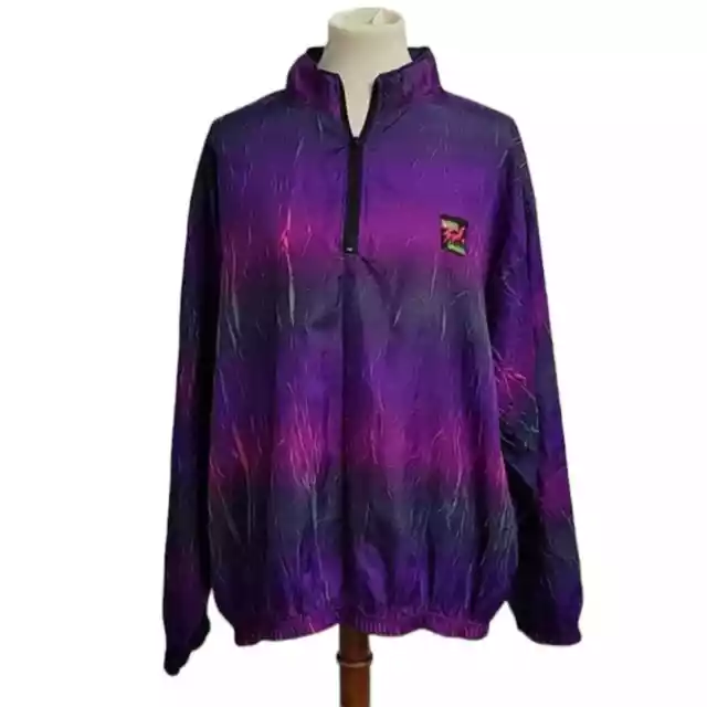 Vintage Surf Style Jacket Windbreaker Neon One Size Rainbow Iridescent