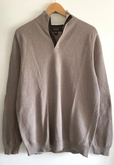 TASSO ELBA MEN L 1/4-Zip Pullover Brown Sweater With Elbow Patches $12. ...