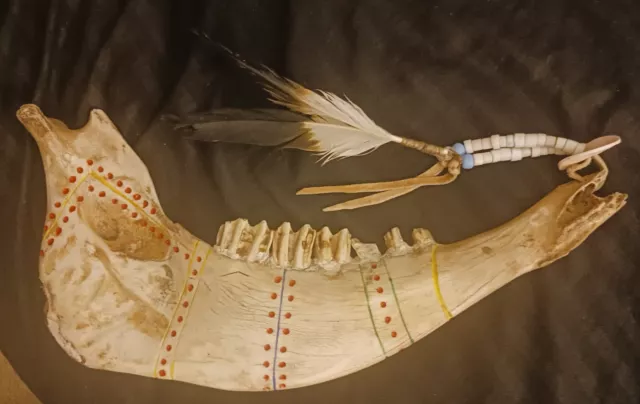 Tribal Ceremonial Native Cherokee Indian Tanka Jaw Bone Beads Teeth Hawk Theme