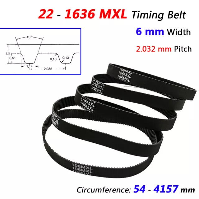 Rubber MXL Timing Belts Width 6mm Pitch 2.032mm Closed Loops for CNC, 3D Printer