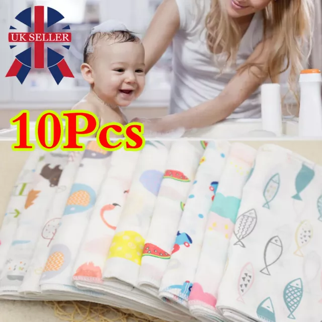 10 x Baby Gauze Muslin Square Newborn 100% Cotton Bath Wash Soft Handkerchief G