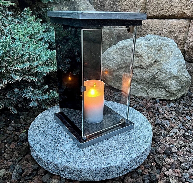 Grablaterne Fuer Urnengrab Vershy Grablaterne Silber Mit Granit Sockel - 28cm Höhe Grabschmuck Dunkel 28 Cm Grablampe Witterungsbeständig