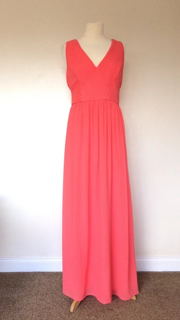 MONSOON LONG CHIFFON Maxi Dress Coral Pink Orange Uk 18 Special Occasion  Wedding 29.99 - PicClick UK