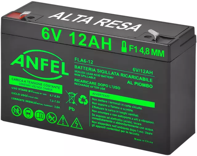 Batteria Piombo 6V 3.2Ah Ricaricabile - Dimensioni 66x33x98mm - GBC SKB