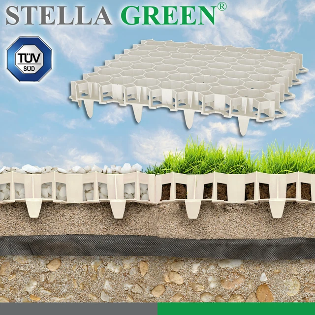 Dalle à Gazon Jardibric 50x50x4 Cm + 3 Cm Ancrage - PEHD Recyclé - Résistance 150 Tonnes/m² (Grille Vide)