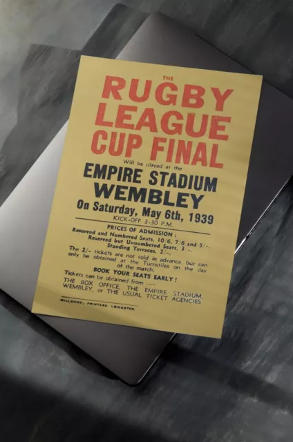 1939 Rugby League Challenge Cup Final Poster A4 Print - Halifax vs Salford