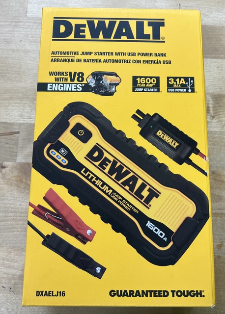 DeWalt 1600 Peak Amp Lithium Jump Starter with USB Power Bank, DXAELJ16