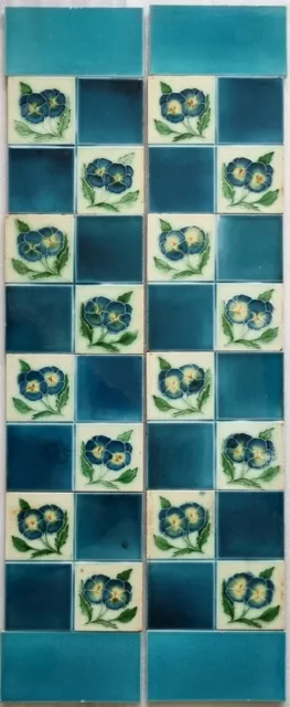 Pretty Antique Victorian Fireplace Tiles Set. 8 Tiles 6”x6” + 4 Spacers 6”x 3”