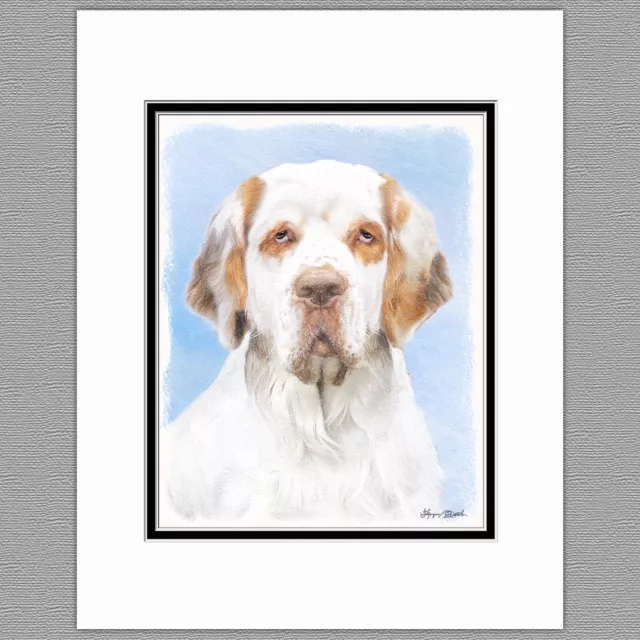 Clumber Spaniel Dog Original Art Print 8x10 Matted to 11x14